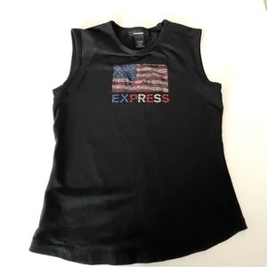 Vintage express black sleeveless shirt with the American flag